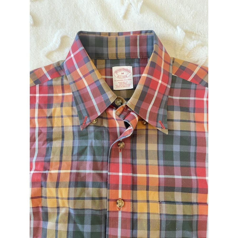 Brooks Brothers Mens The Original Polo Shirt Red Plaid Cotton Medium
